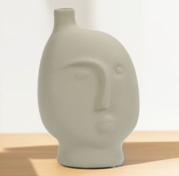 Dekoratif Seramik Face Vazo Bej