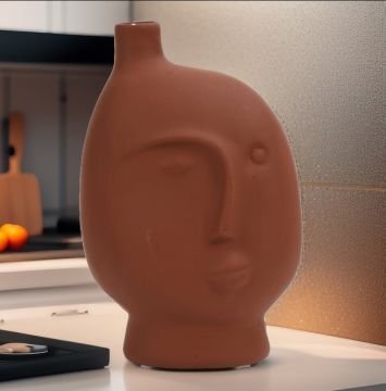 Dekoratif Seramik Face Vazo Kahve