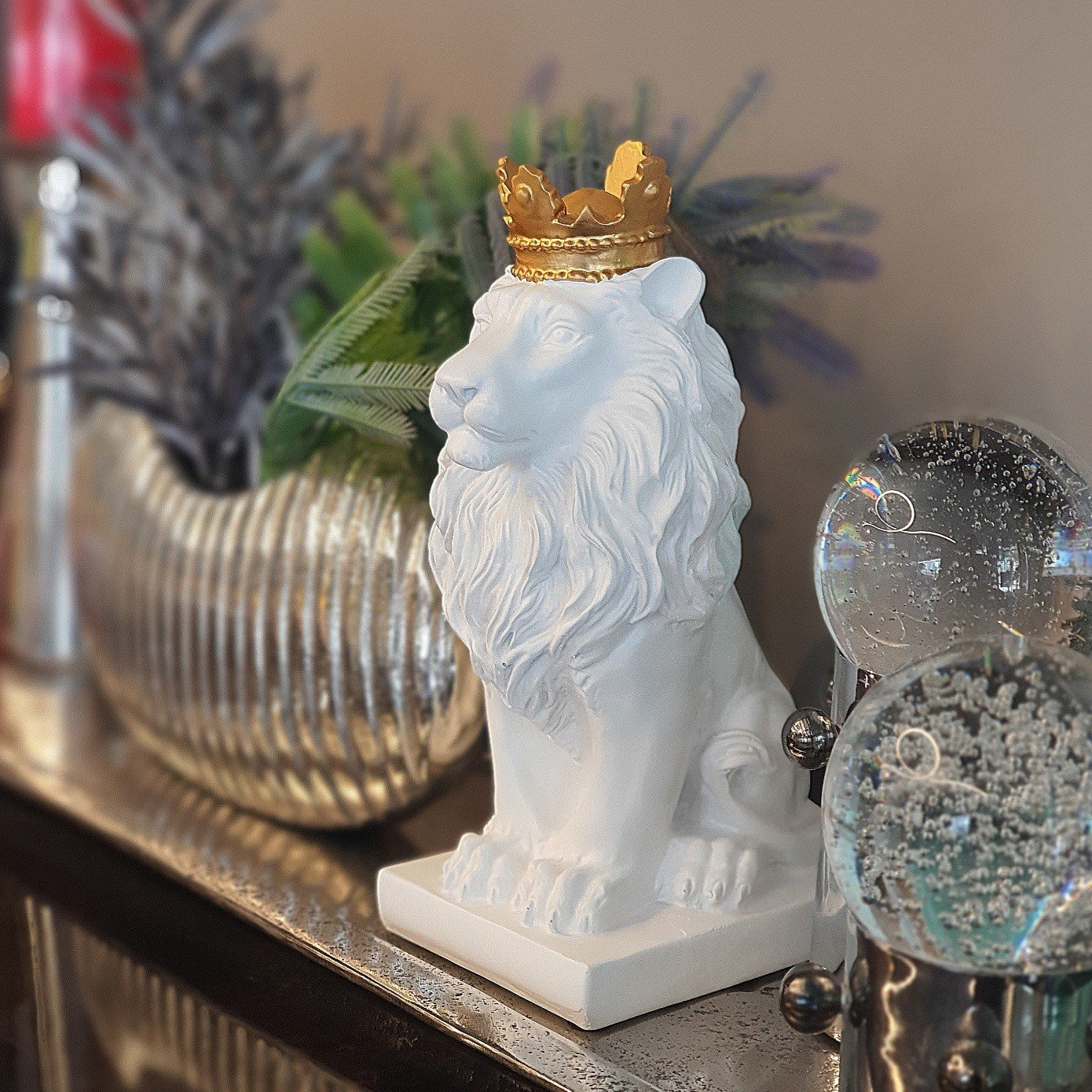 Aslan Kral Dekoratif Biblo Beyaz 22cm