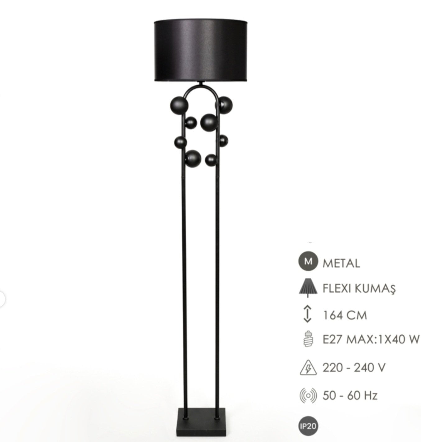 Metal Siyah Ayaklı Lambader 164cm