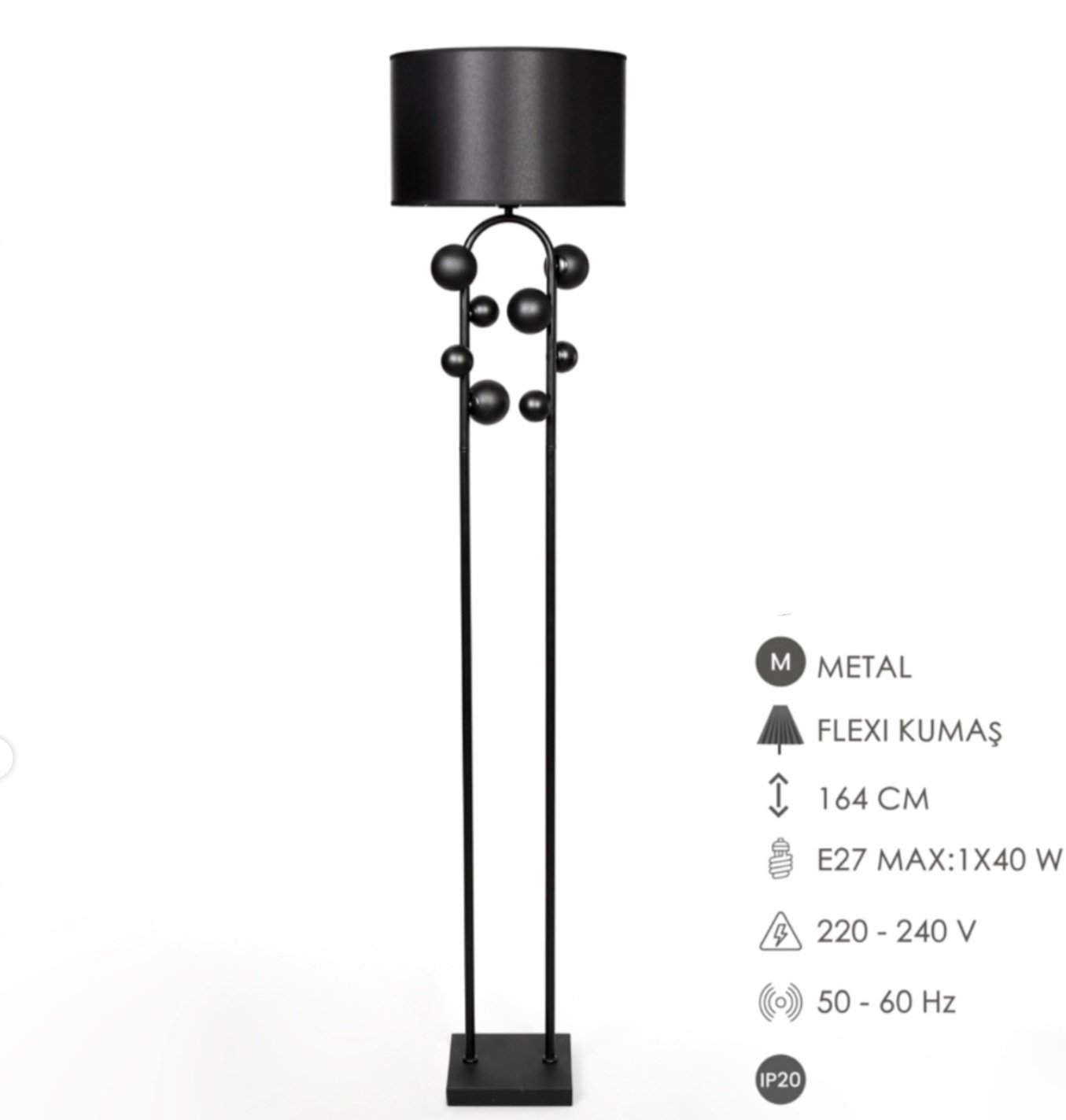Metal Siyah Ayaklı Lambader 164cm