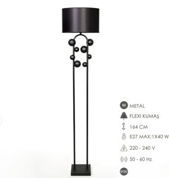 Metal Siyah Ayaklı Lambader 164cm