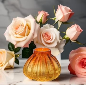 Kehribar Renk Cam Kabak Model Vazo 9cm