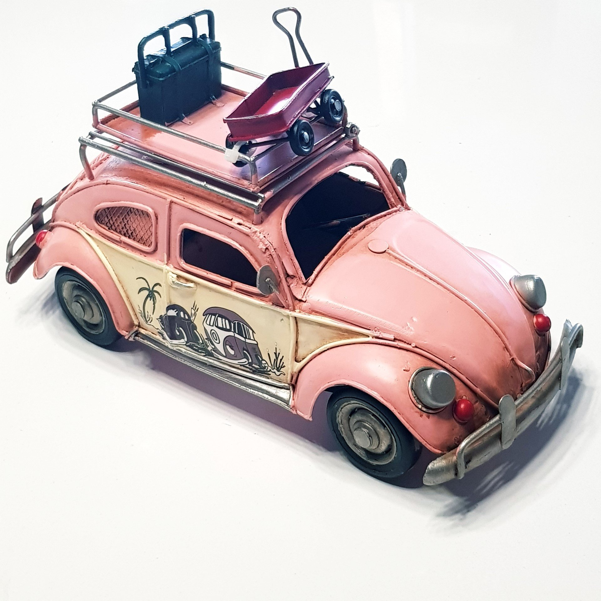 Vintage Vosvos Büyük Boy  Metal Somon Çerçeveli Kumbara