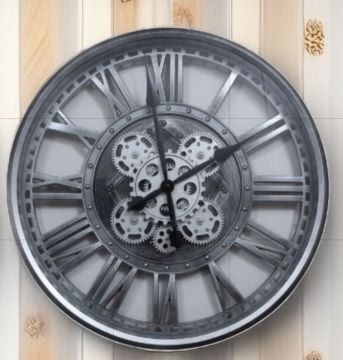 Asorti Gümüş Çarklı Duvar Saati 49cm