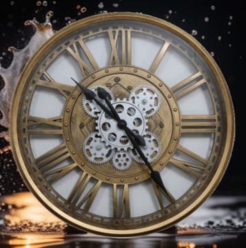 Asorti Altın Çarklı Duvar Saati 49cm