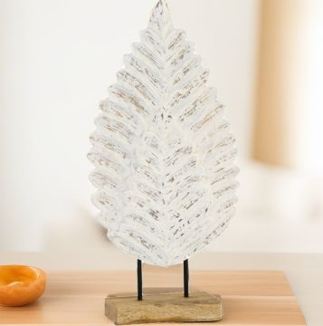 Ahşap Beyaz Eskitme Yaprak Dekor