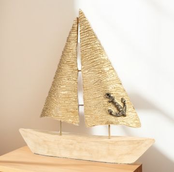 Gold Ahşap Yelkenli Dekor Orta Boy