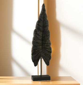 Ahşap Siyah Eskitme Yaprak Dekor