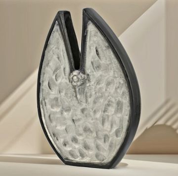Gümüş-Siyah Metal Dekoratif Vazo 28cm