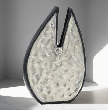 Gümüş-Siyah Metal Dekoratif Vazo 37cm