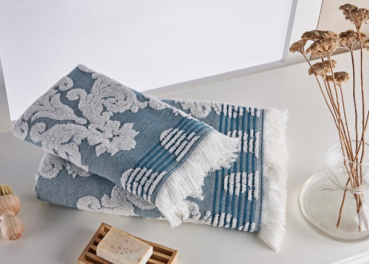 Marie Claire Paris Indentern Jakarlı 2'Li Havlu Set Koyu Mavi