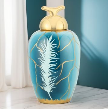 Plume Mavi Seramik Vazo 38 cm