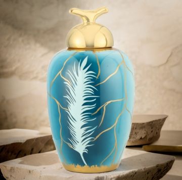 Plume Mavi Seramik Vazo 38 cm
