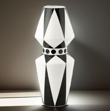 Siyah-Beyaz Çizgili Seramik Dekoratif Vazo