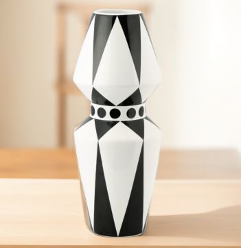 Siyah-Beyaz Çizgili Seramik Dekoratif Vazo
