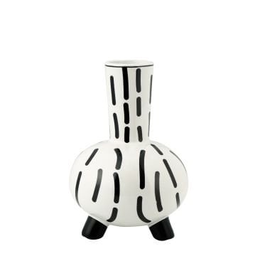 Siyah-Beyaz Çizgili Seramik Dekoratif Vazo 23cm
