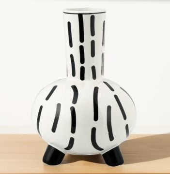 Siyah-Beyaz Çizgili Seramik Dekoratif Vazo 23cm