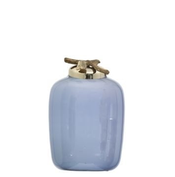 İnci Cam Kapaklı Vazo Mavi 25cm