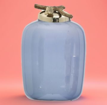 İnci Cam Kapaklı Vazo Mavi 25cm