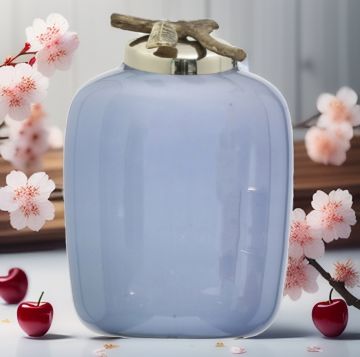 İnci Cam Kapaklı Vazo Mavi 28cm