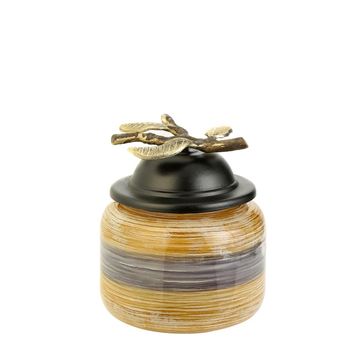 Fırçalı Desen Cam Kapaklı Vazo 18cm