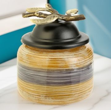 Fırçalı Desen Cam Kapaklı Vazo 18cm