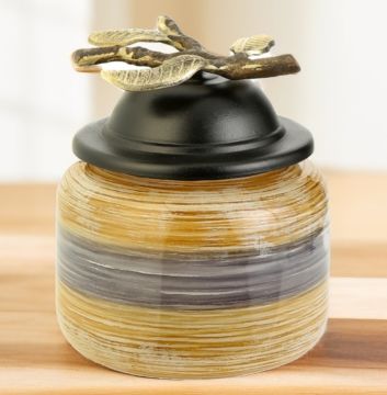 Fırçalı Desen Cam Kapaklı Vazo 18cm