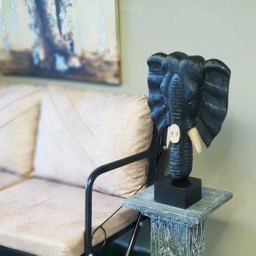 Ahşap Büyük Fil Büst Siyah