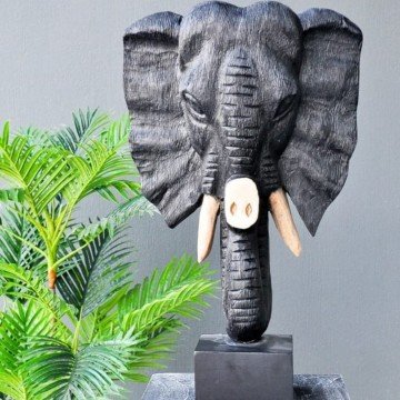 Ahşap Büyük Fil Büst Siyah