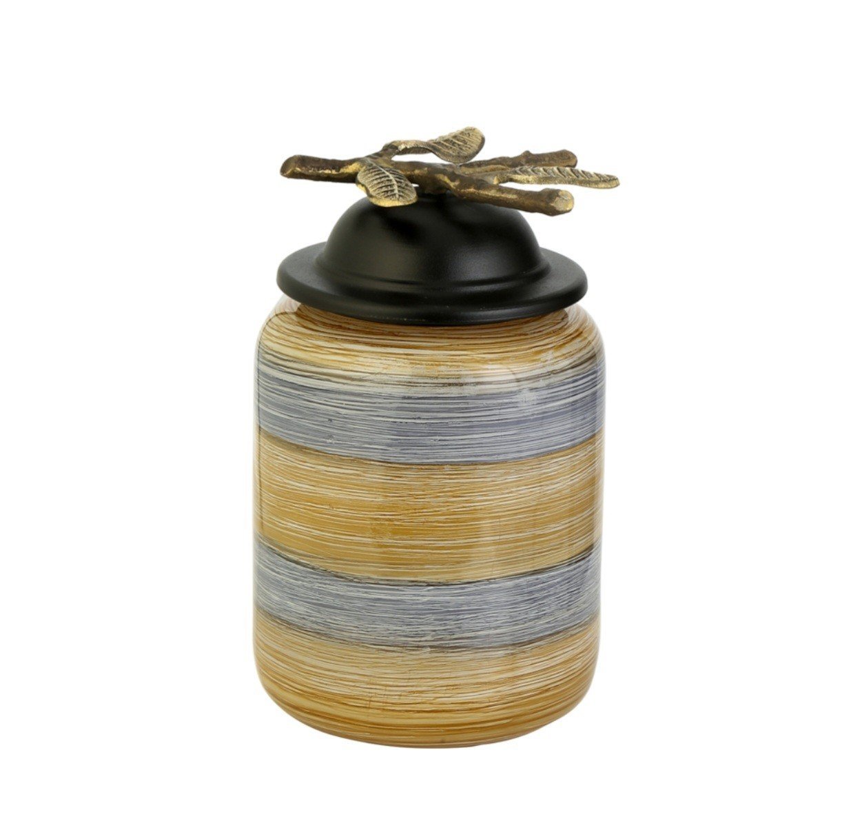 Fırçalı Desen Cam Kapaklı Vazo 25cm