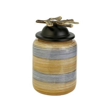 Fırçalı Desen Cam Kapaklı Vazo 25cm