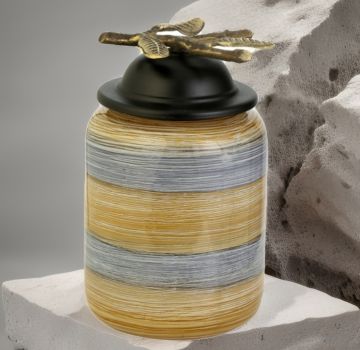 Fırçalı Desen Cam Kapaklı Vazo 25cm