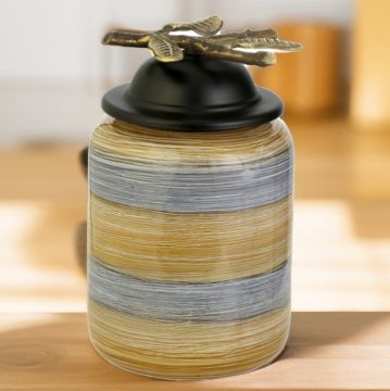 Fırçalı Desen Cam Kapaklı Vazo 25cm