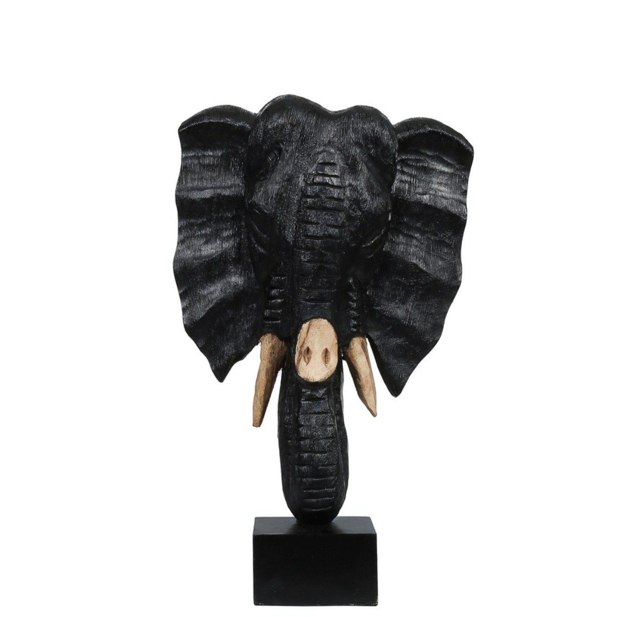 Ahşap Büyük Fil Büst Siyah