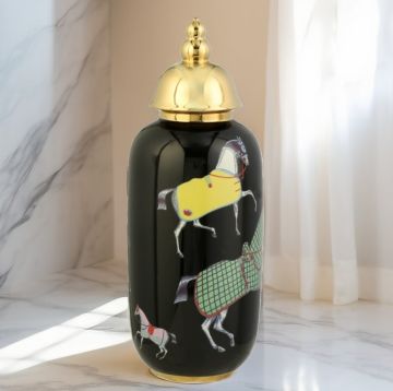 Horse Elips Vazo Siyah Gold 37cm