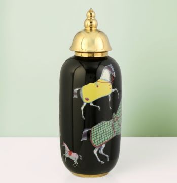 Horse Elips Vazo Siyah Gold 37cm