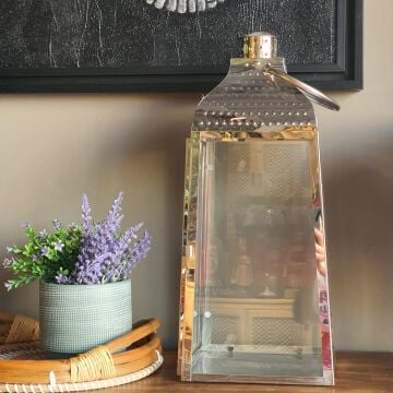 Gümüş Renk Metal Camlı Fener 63cm