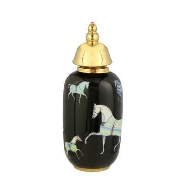 Horse Elips Vazo Siyah Gold 30cm