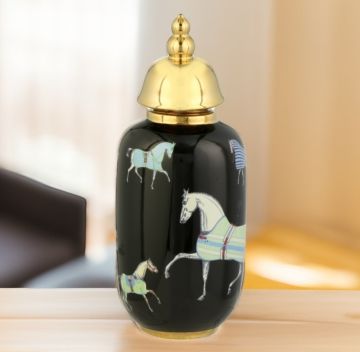 Horse Elips Vazo Siyah Gold 30cm