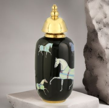 Horse Elips Vazo Siyah Gold 30cm