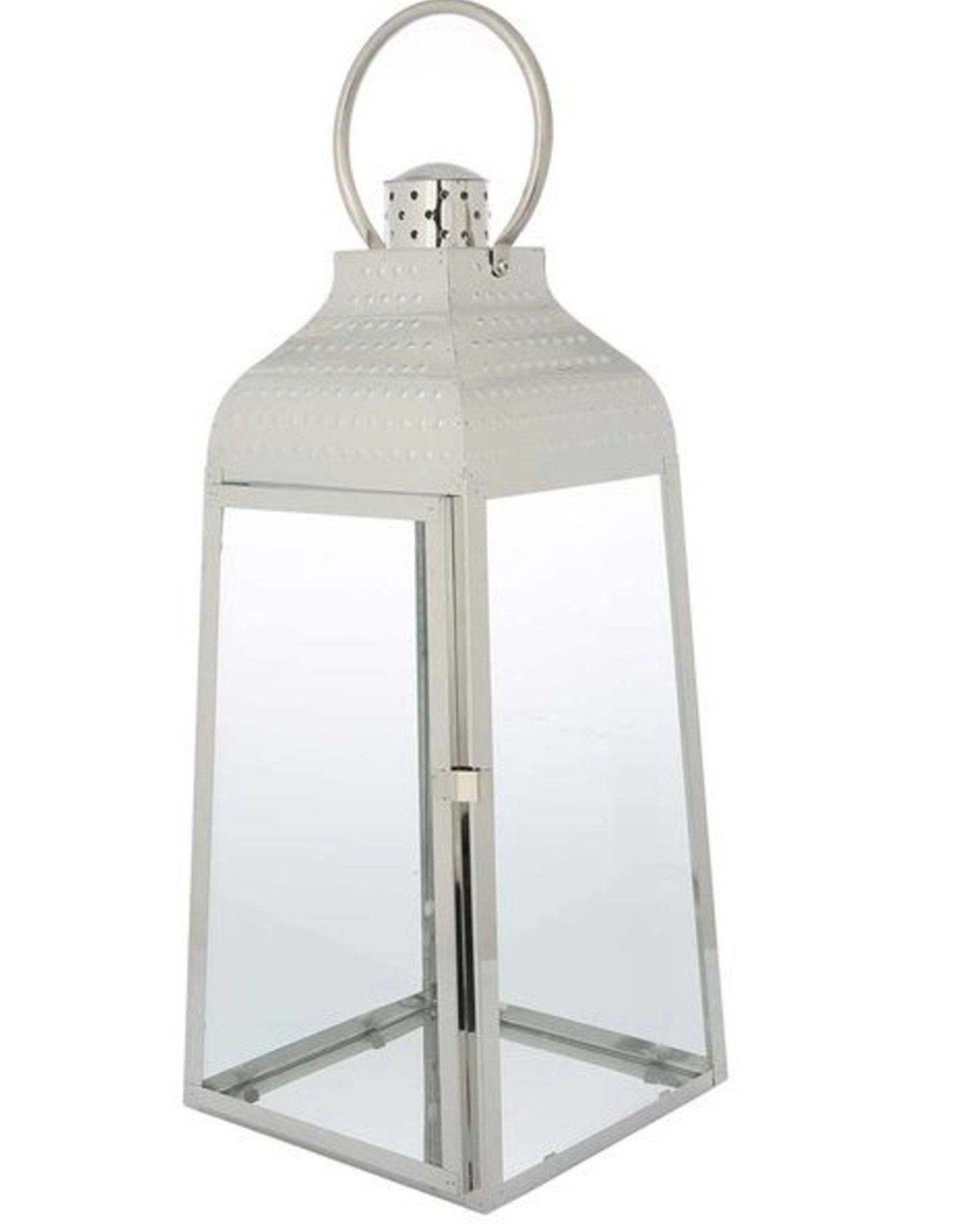 Gümüş Renk Metal Camlı Fener 63cm