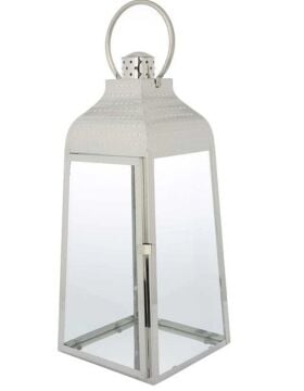Gümüş Renk Metal Camlı Fener 63cm