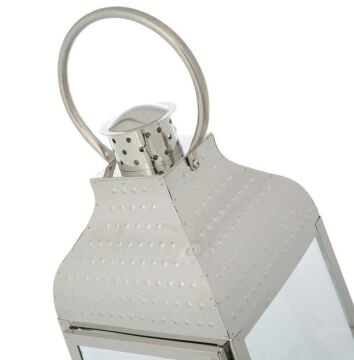 Gümüş Renk Metal Camlı Fener 63cm