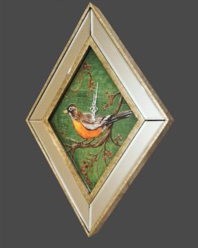 Kuş Desenli Aynalı Duvar Saati