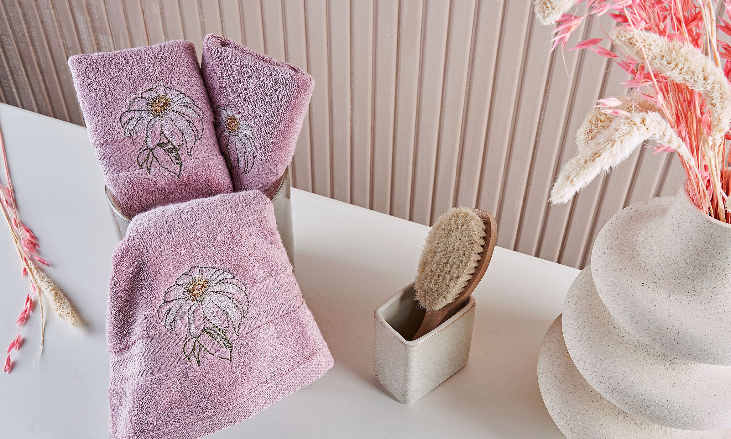 Marie Claire Paris Micro Flora 3'Lü El Havlusu Gül Kurusu