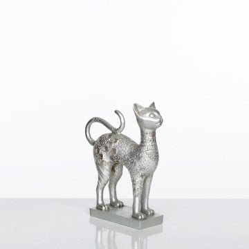 Gümüş Renk Kedi İşlemeli Küçük Boy