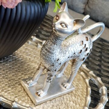 Gümüş Renk Kedi İşlemeli Küçük Boy