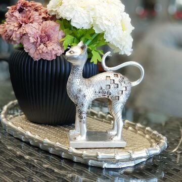 Gümüş Renk Kedi İşlemeli Küçük Boy