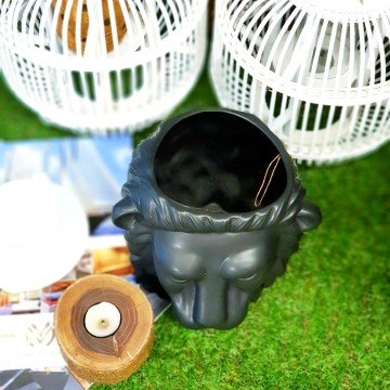 Aslan Figürlü Saksı Büyük Boy Siyah